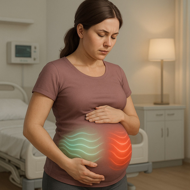 Illustration d'une femme enceinte ressentant des contractions