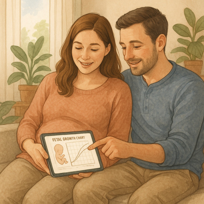 Couple consultant la courbe de croissance de leur bébé